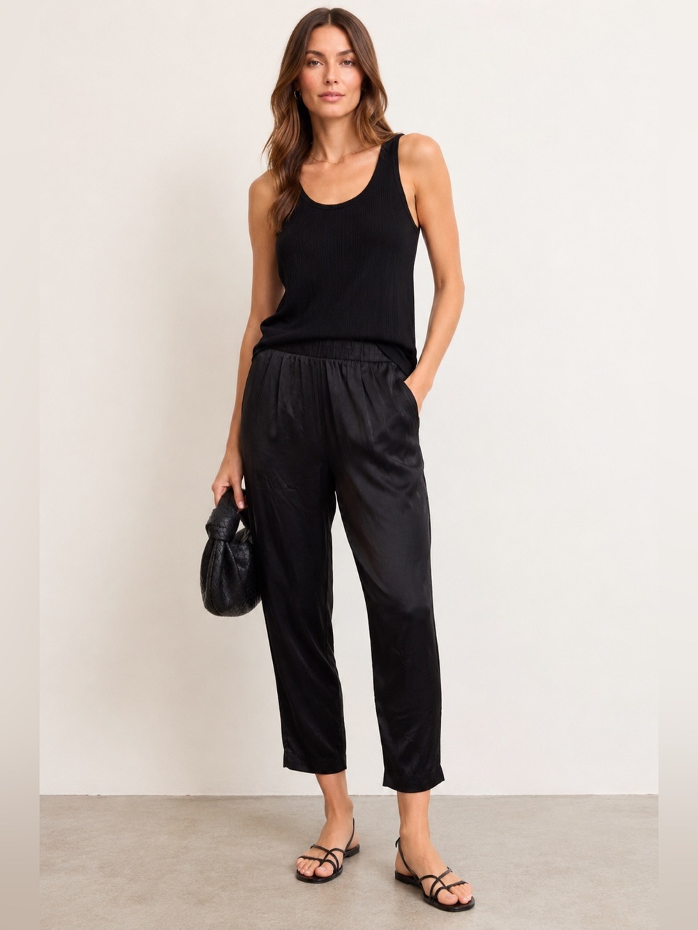 Nation LTD Black Satin Rayon Tapered Crop Pants Size M Made in Los Angeles